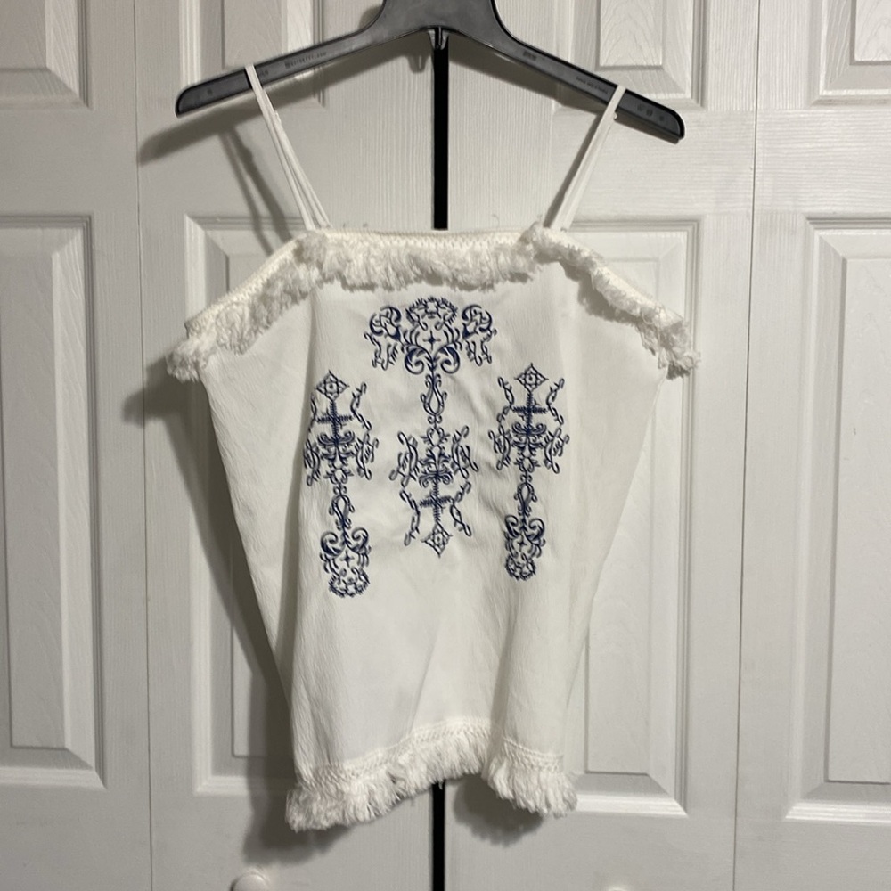 Embroidered White and Blue Women's Blouse